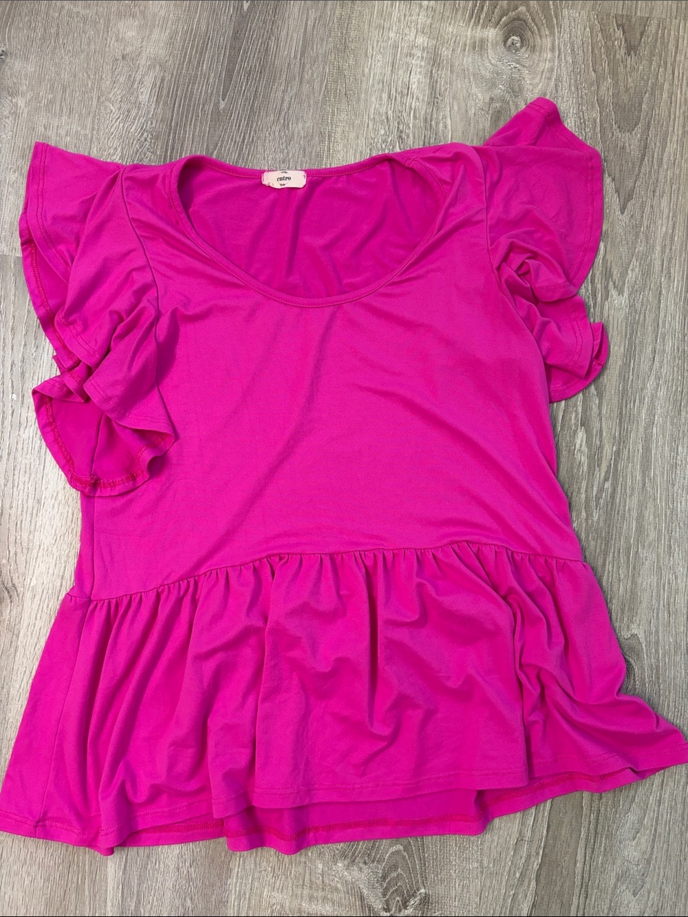 entro Hot Pink Flutter Sleeve Peplum Blouse
